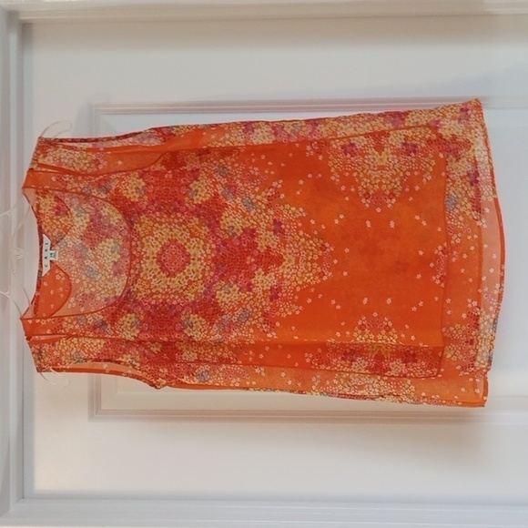 Cabi Womens Tank Top Sz XS Orange Floral Sheer Summer Spring Boho Bohemian Cute - Picture 1 of 7